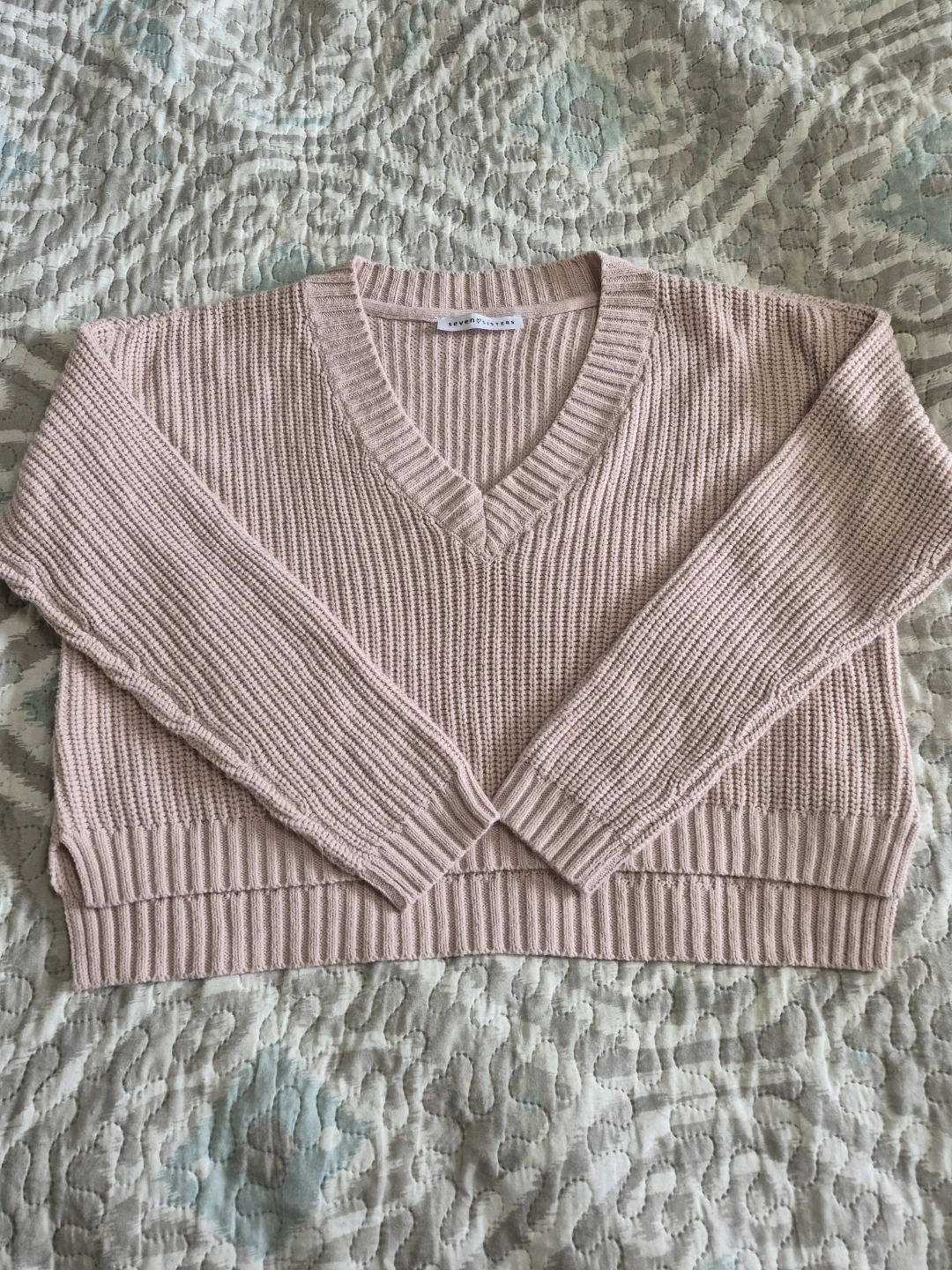 Ladies Size Large Seven Sisters Knitted V-Neck Crop Top Sweater - photo 3