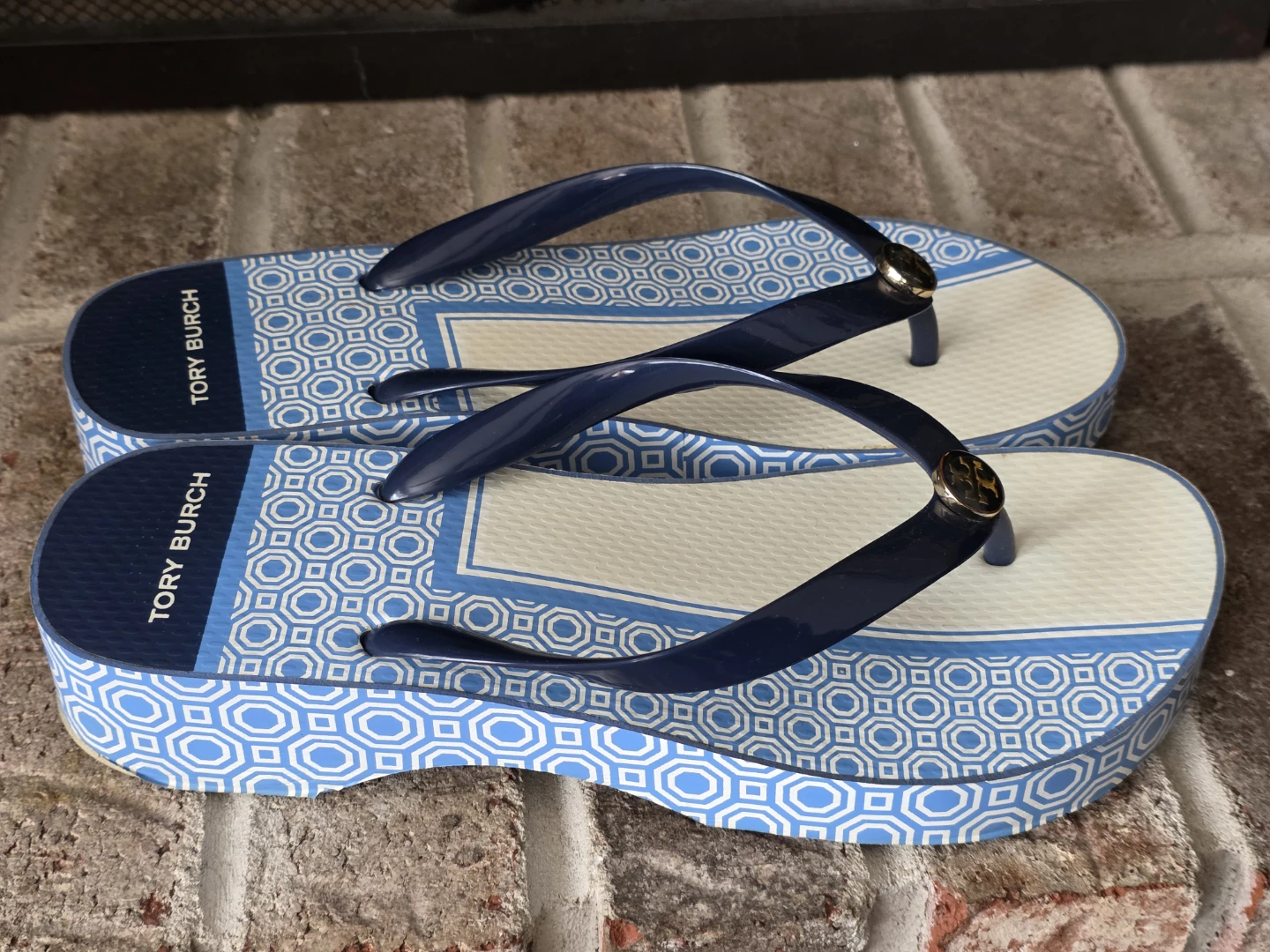 Tory Burch Flip Flops Women's Size 9 Blue Geometric Pattern - photo 2