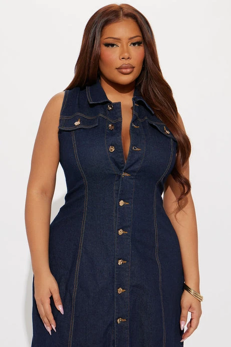 Dark Wash Denim Maxi Dress - Fashion Nova - photo 5