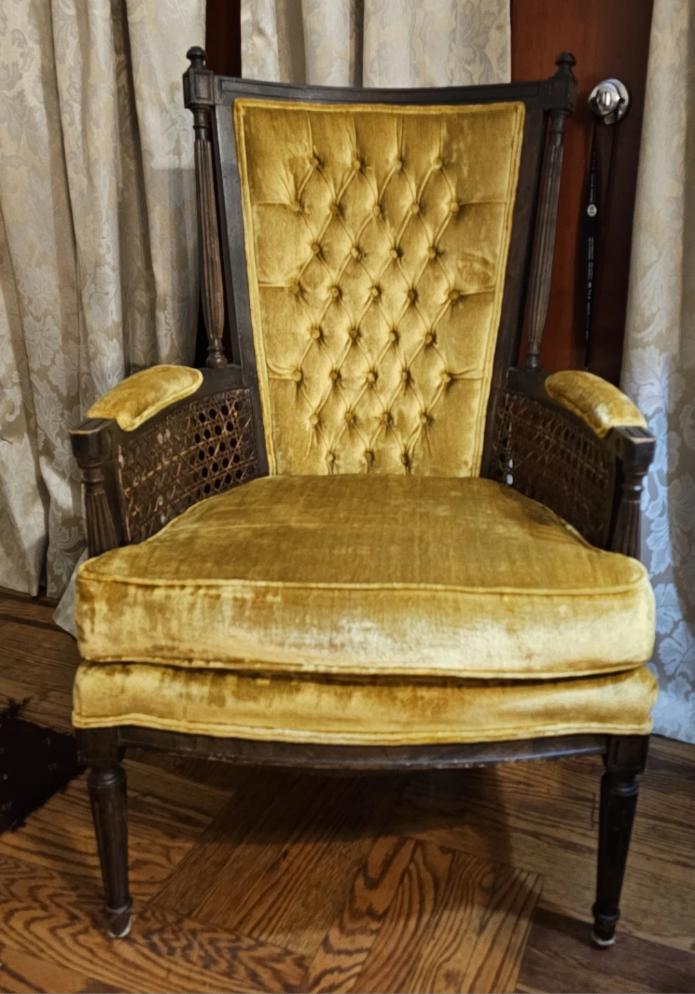 Pair of vintage living room velour armchairs