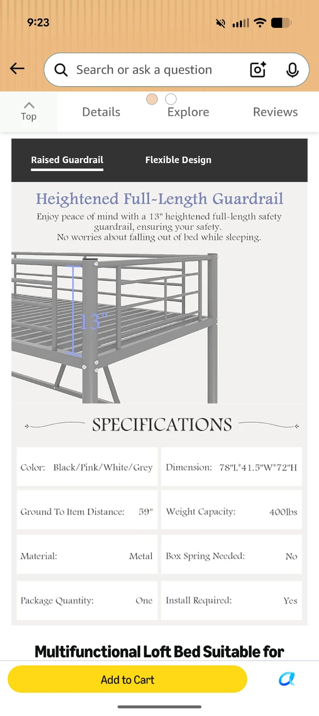 White Metal Loft Bed Frame - photo 4