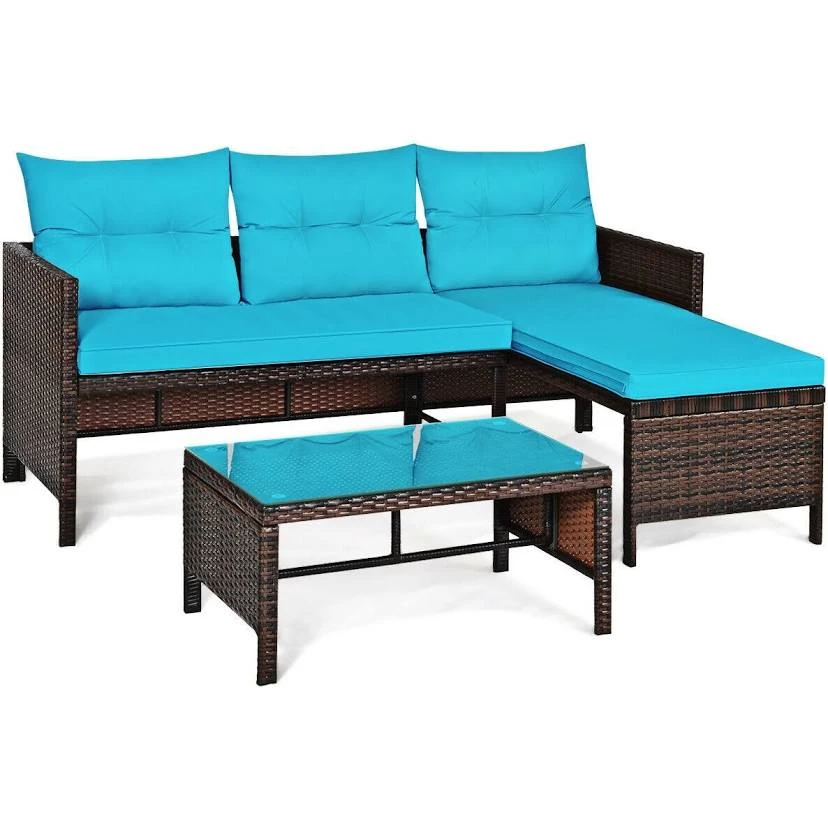 Turquoise 3 piece Rattan Set