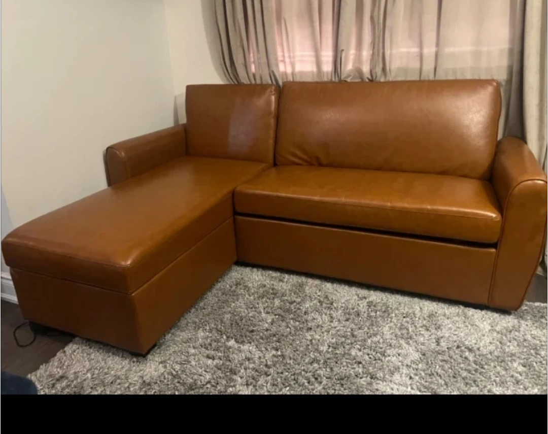 Brown Faux Leather Sectional Sofa with Storage