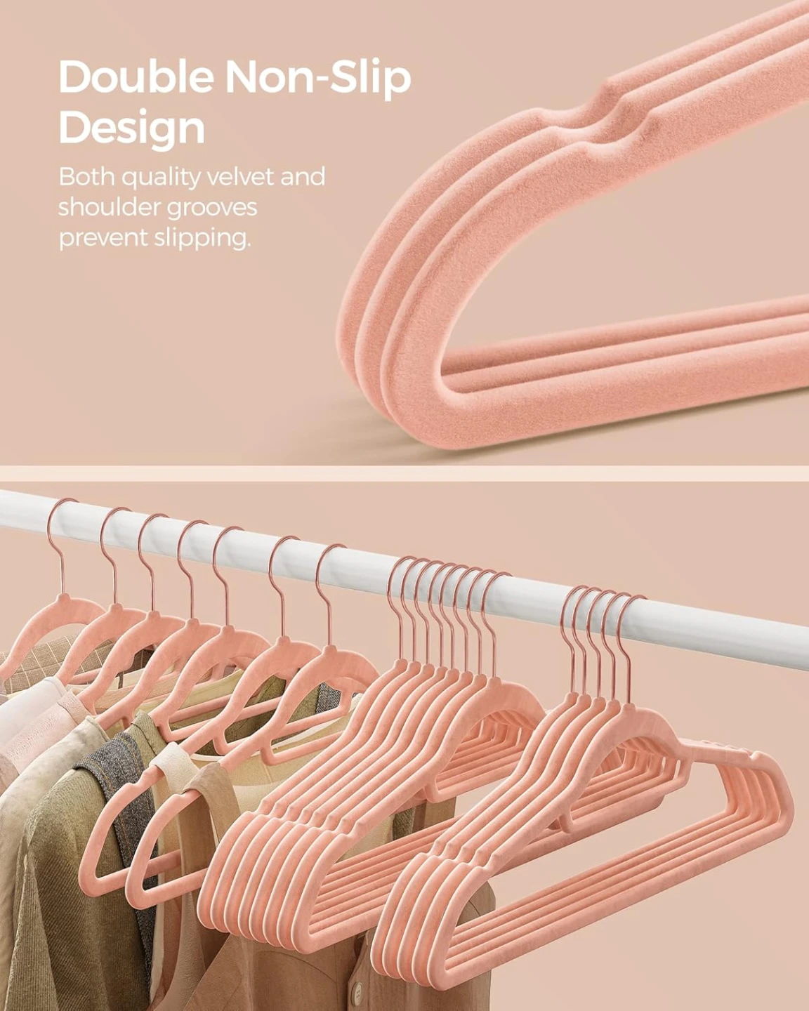 SONGMICS Velvet Hangers 50-Pack,Pink, Non-Slip Rose Gold Hooks - photo 3