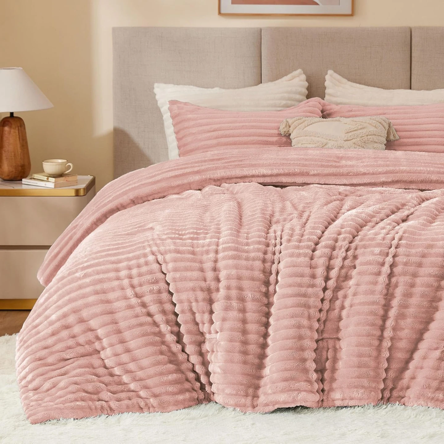 BEDELITE Fleece Queen Comforter Set-Dusty Pink -Super Soft