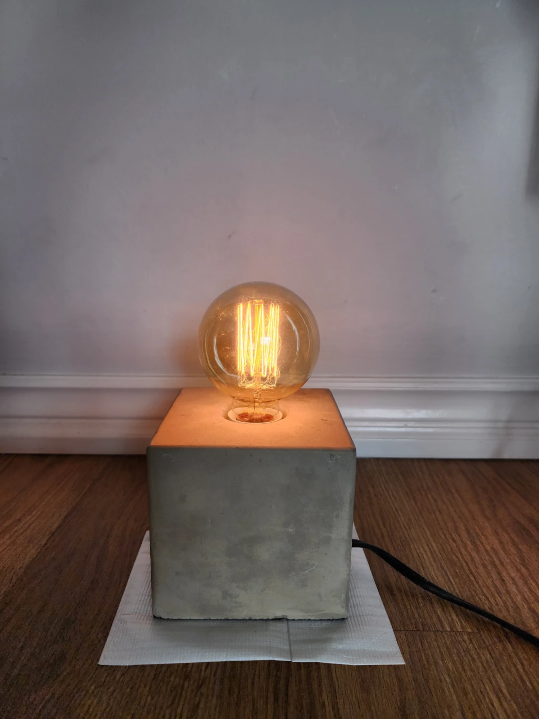 Concrete Block Desk Lamp with Edison Bulb