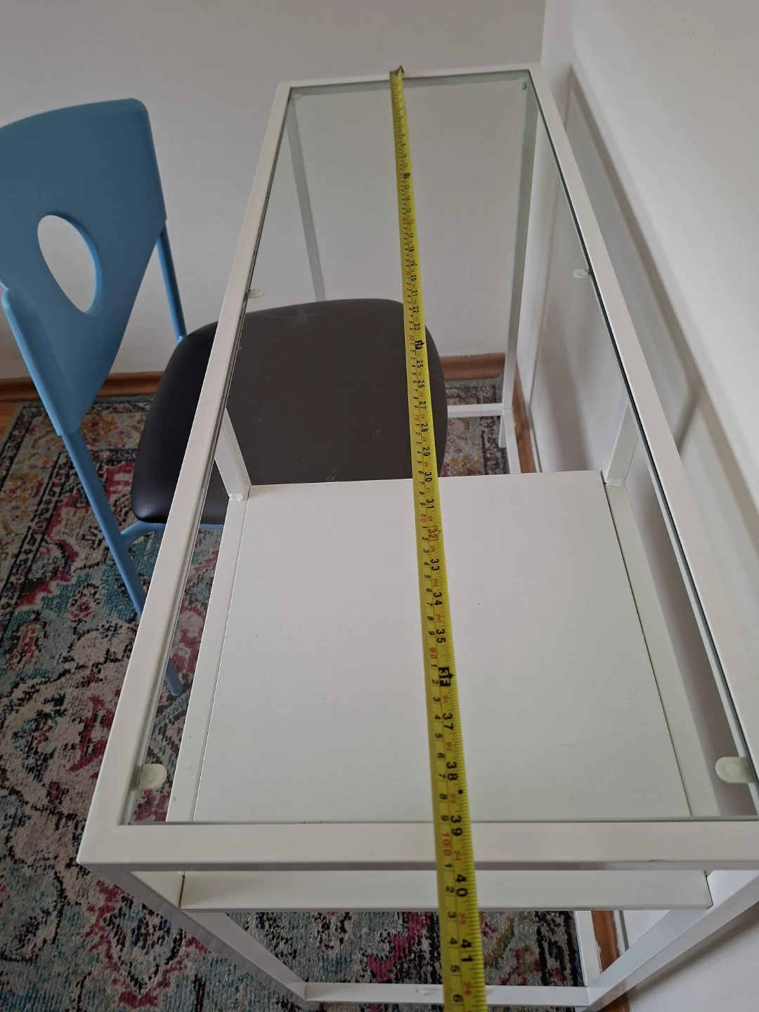 Narrow White metal and glass desk with chair - photo 3