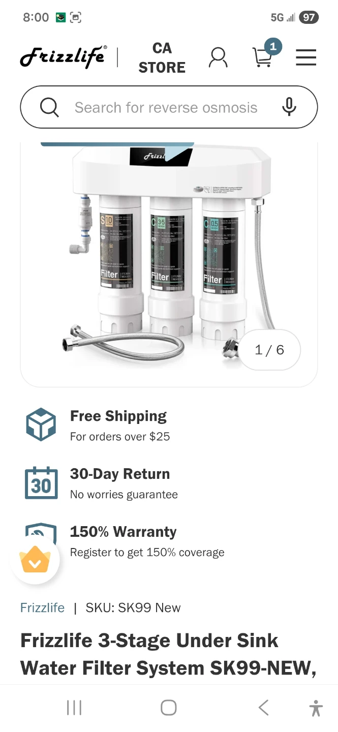 Frizzlife 3-Stage Under Sink Water Filter System SK99 - photo 3