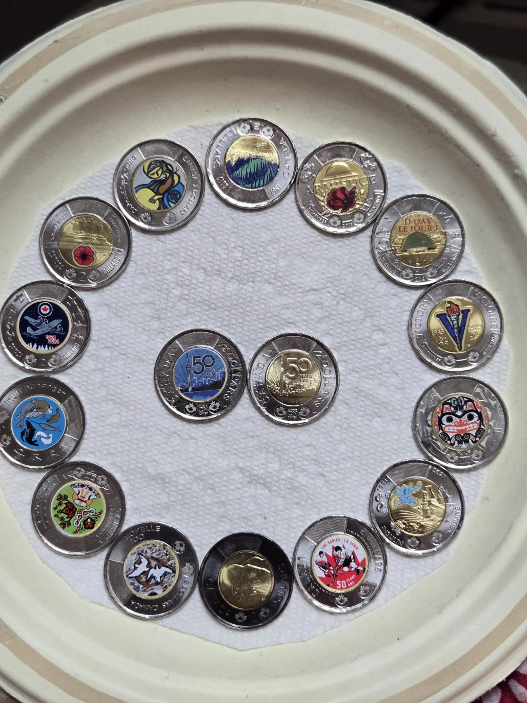 Collection of Canadian  coloured Toonies