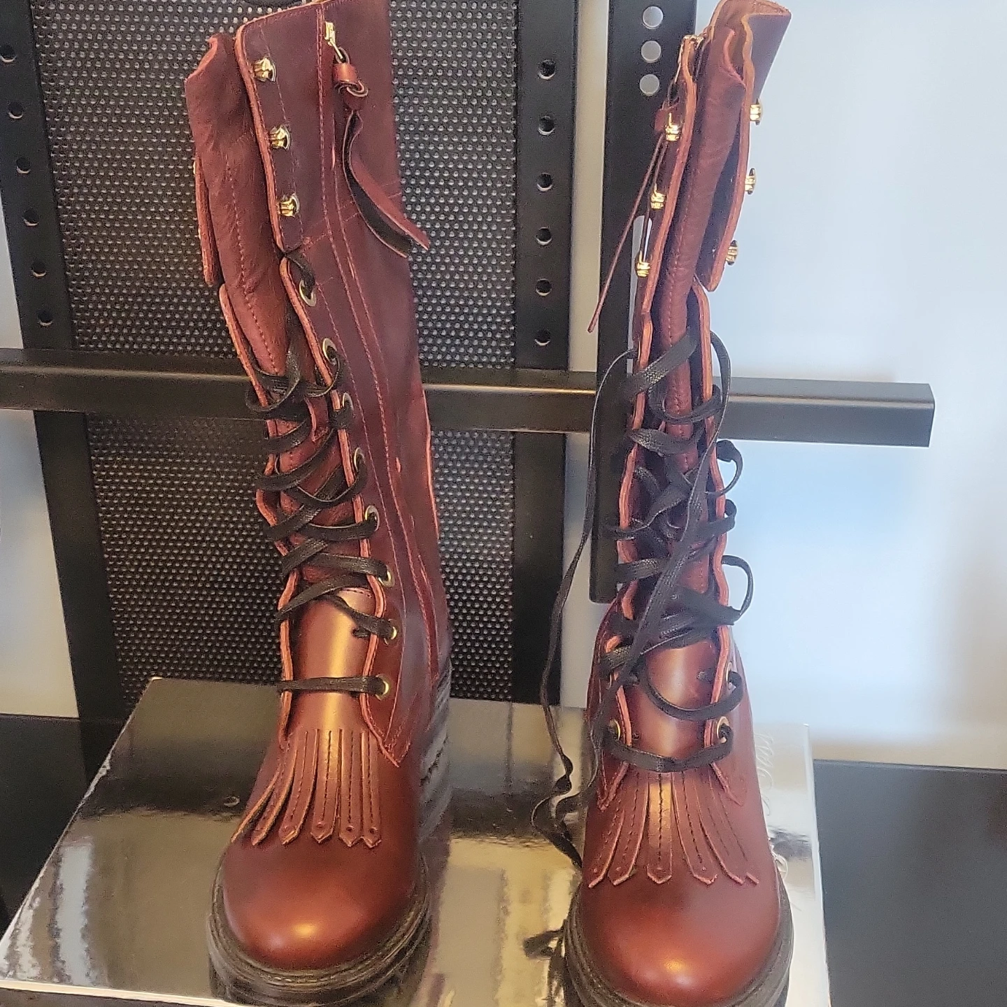 BOSS Burgundy Leather Lace-Up Boots