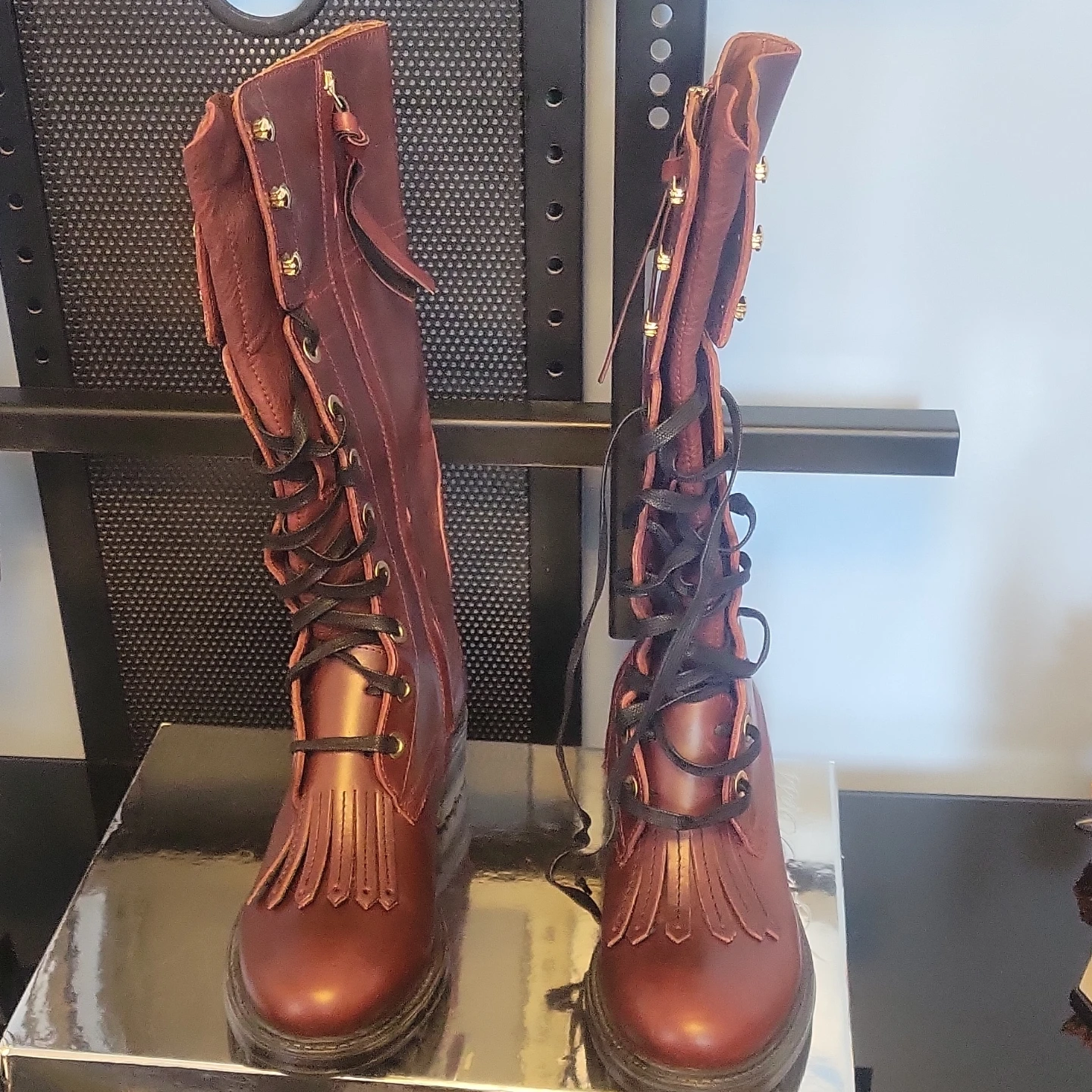 BOSS Burgundy Leather Lace-Up Boots - photo 2
