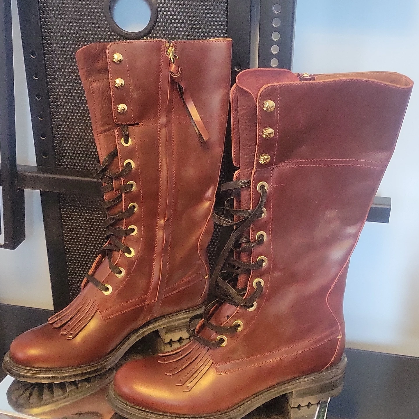 BOSS Burgundy Leather Lace-Up Boots - photo 3