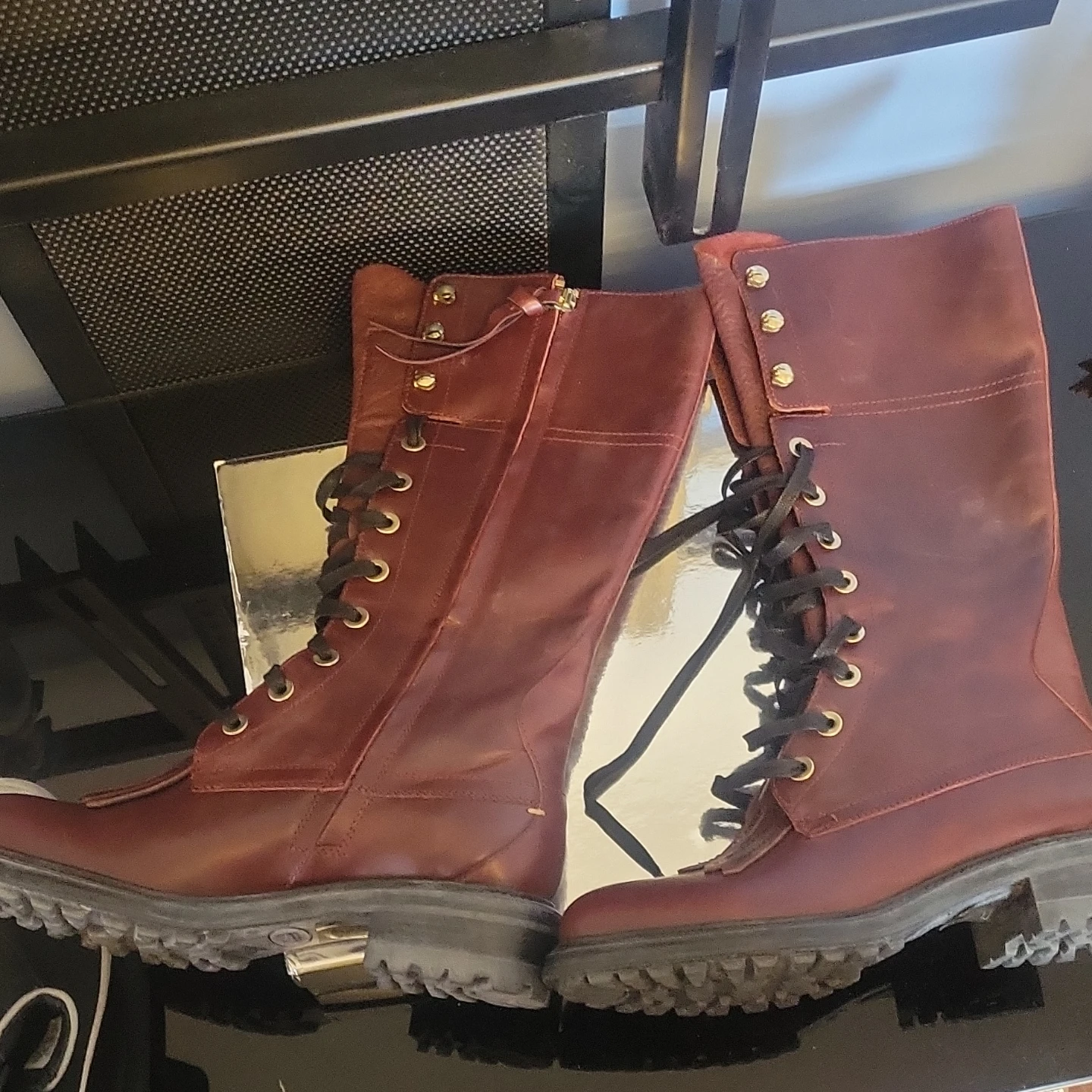 BOSS Burgundy Leather Lace-Up Boots - photo 4