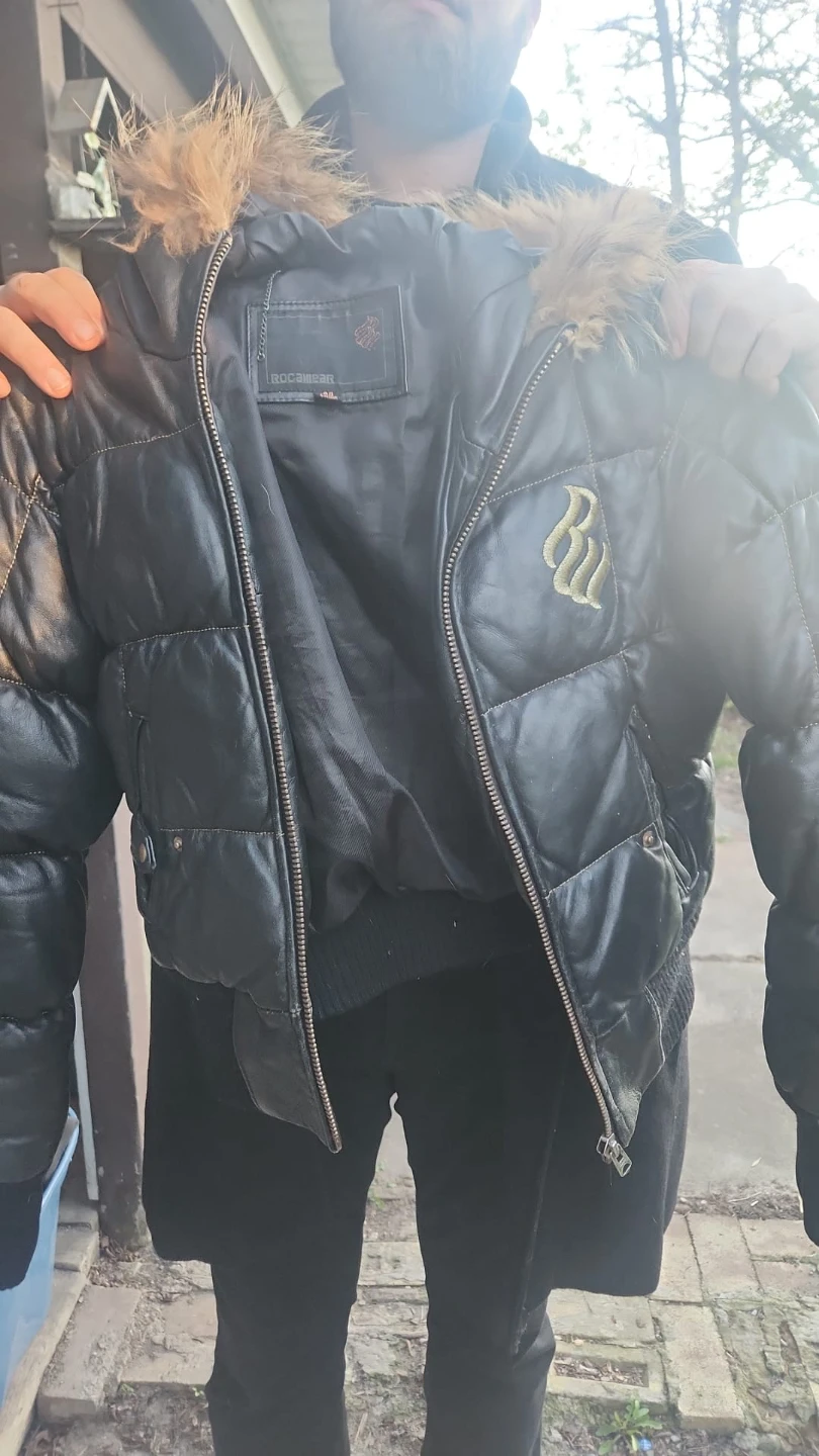 Vintage Rocawear leather Puffer Jacket with Fur Trim