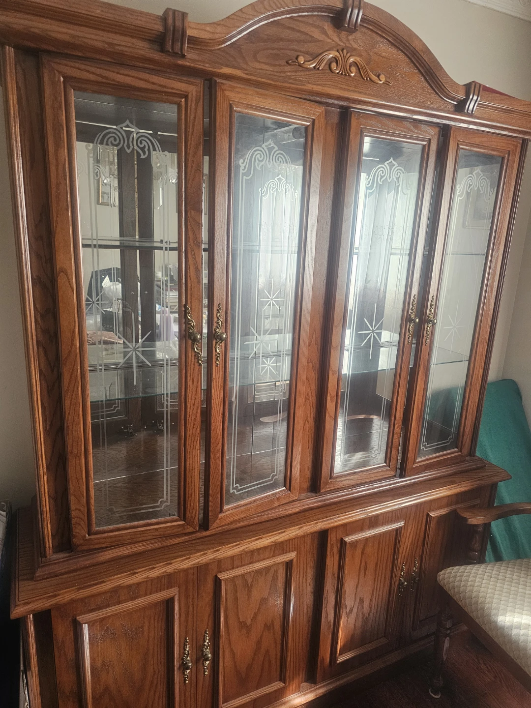 Solid Oak China Cabinet with Glass Doors