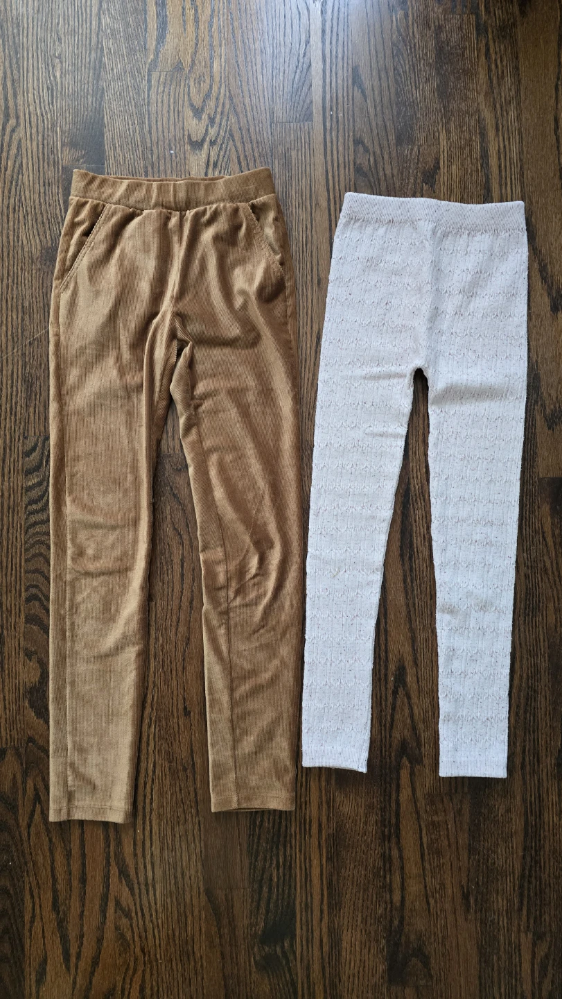Corduroy skinny Pants and light pink Knit Leggings Bundle 10-12Y