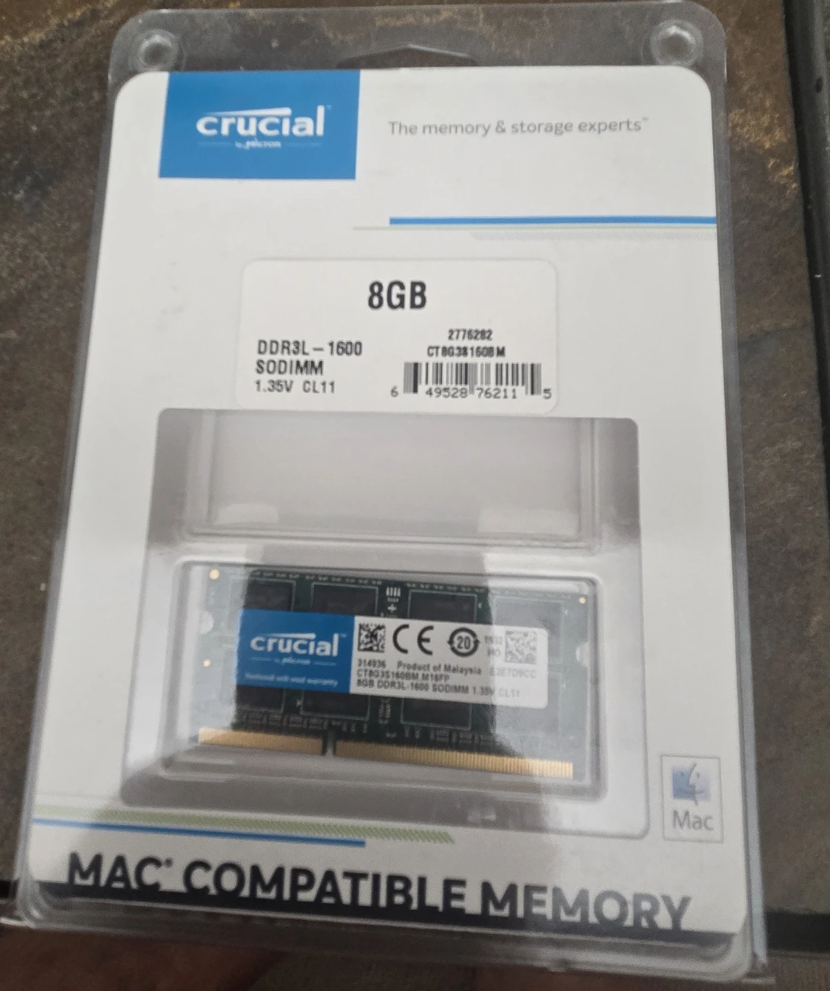 8GB DDR3L-1600 MHz SODIMM memory module - compatible with Mac.
