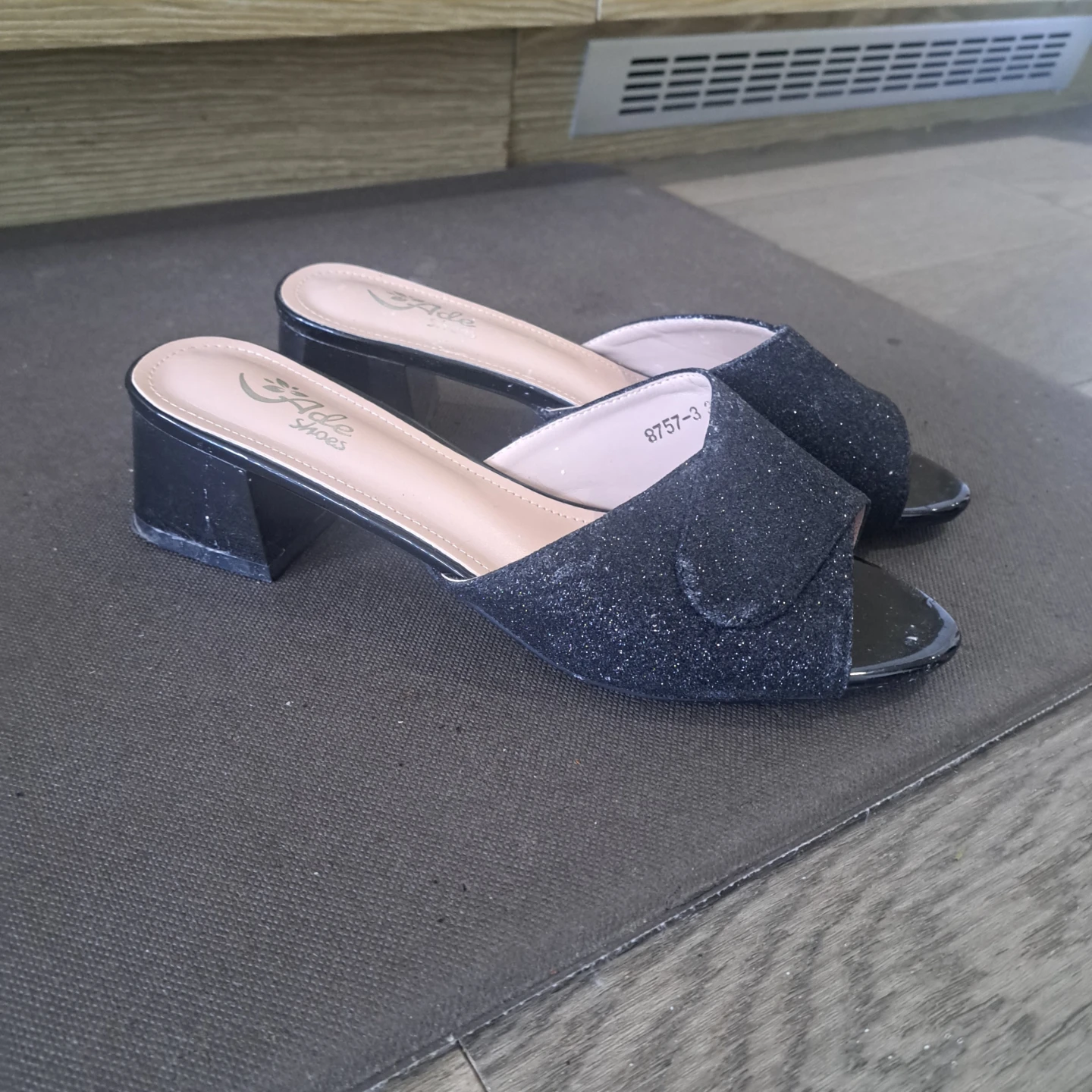 Ada Shoes Black Glitter Block Heel Mules - photo 2