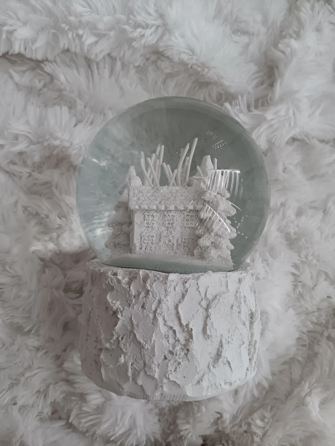 White Snow Globe with House and Trees