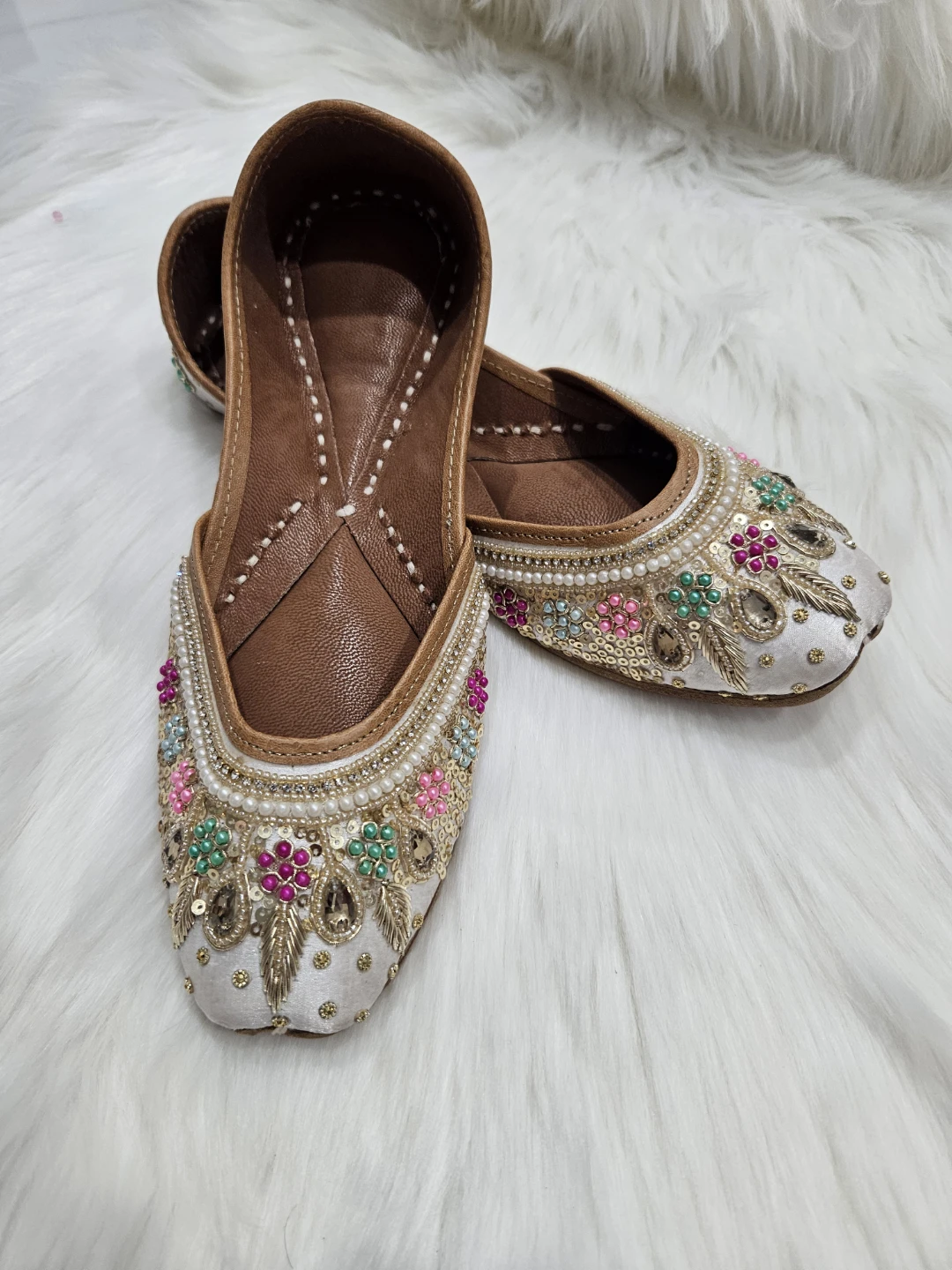 White Embellished Flat Shoes