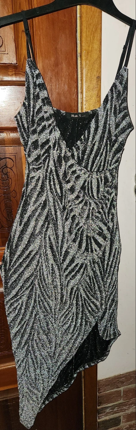 Blue. S Label Black & Silver Zebra Print Dress