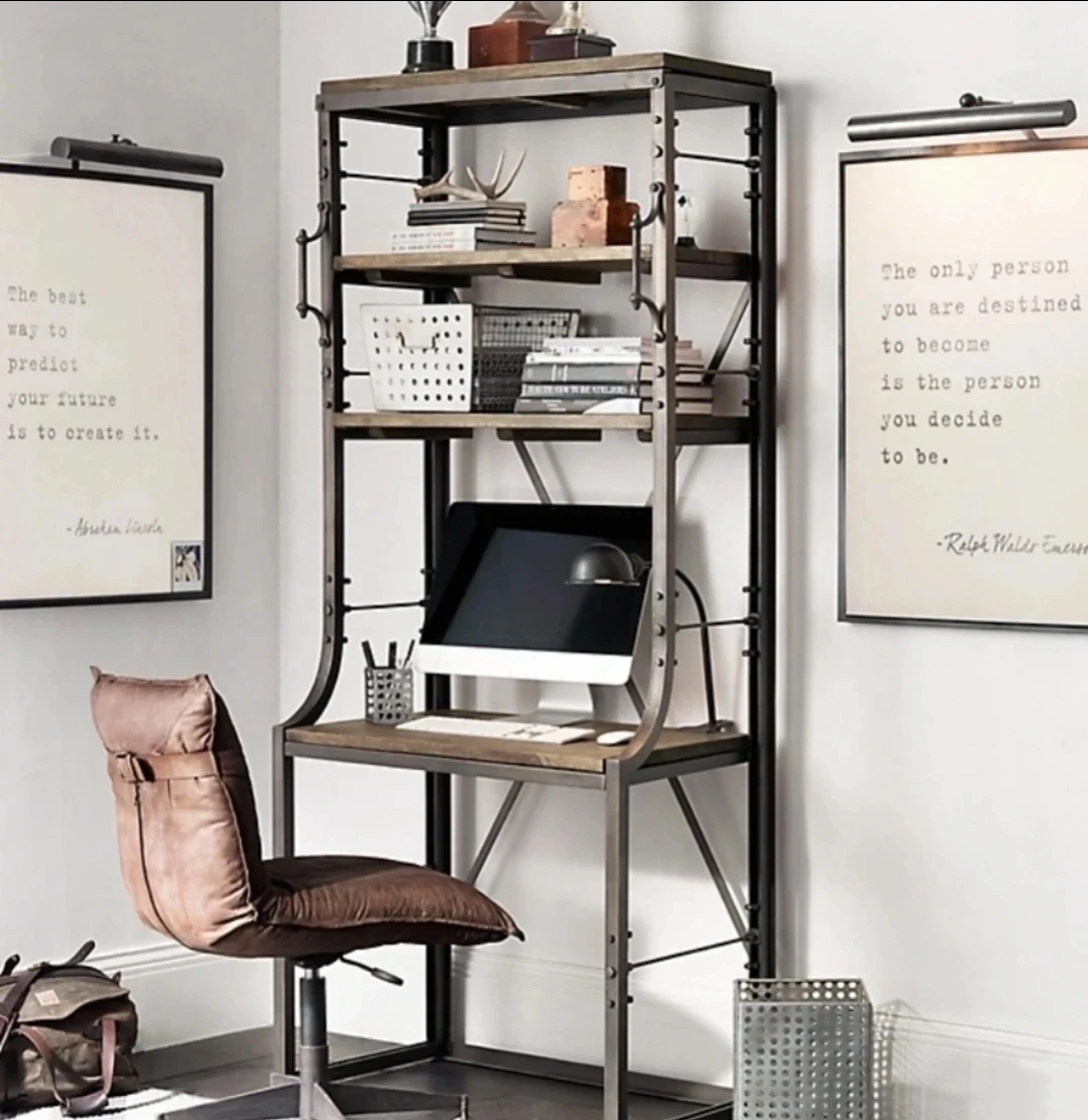 Industrial Style Metal and Wood Desk with Shelving - photo 2