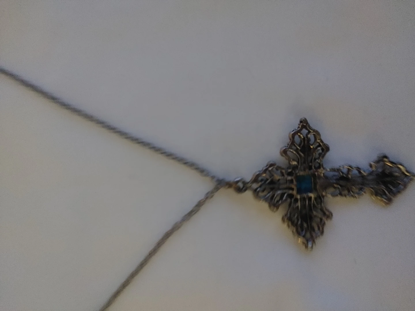 Ornate Cross Necklace with Blue Stones - photo 3