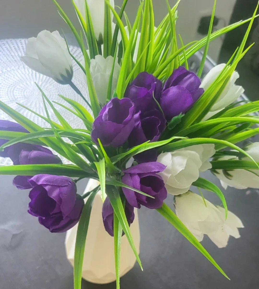 Artificial Tulip Bouquet - Purple and White