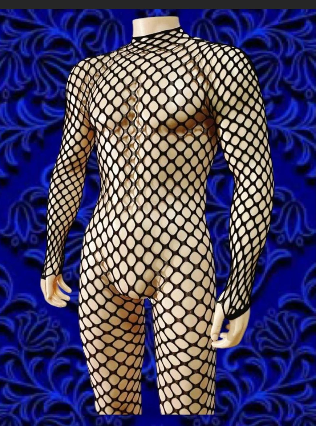 Men's Black Fishnet Bodysuit