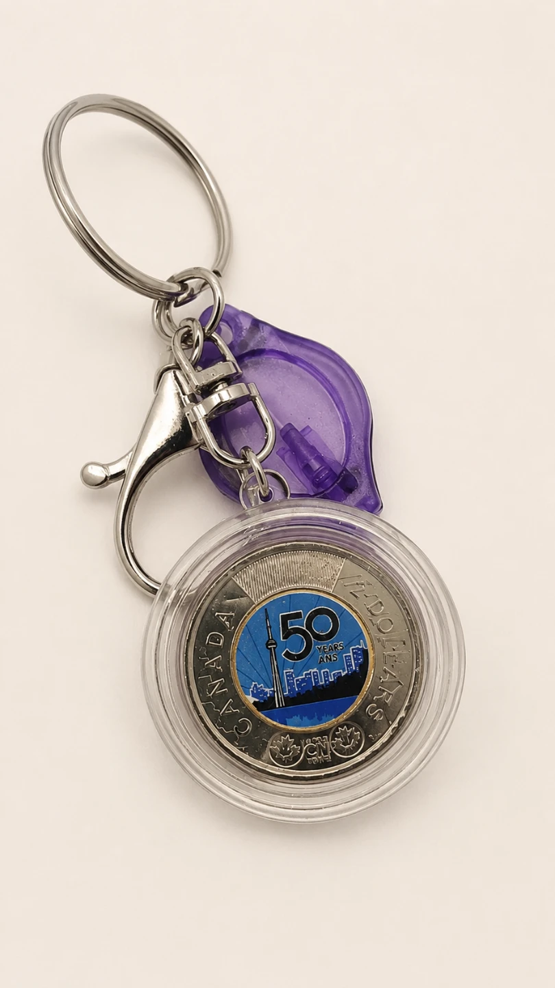 CN Tower 50 Years Toonie Keychain & UV light