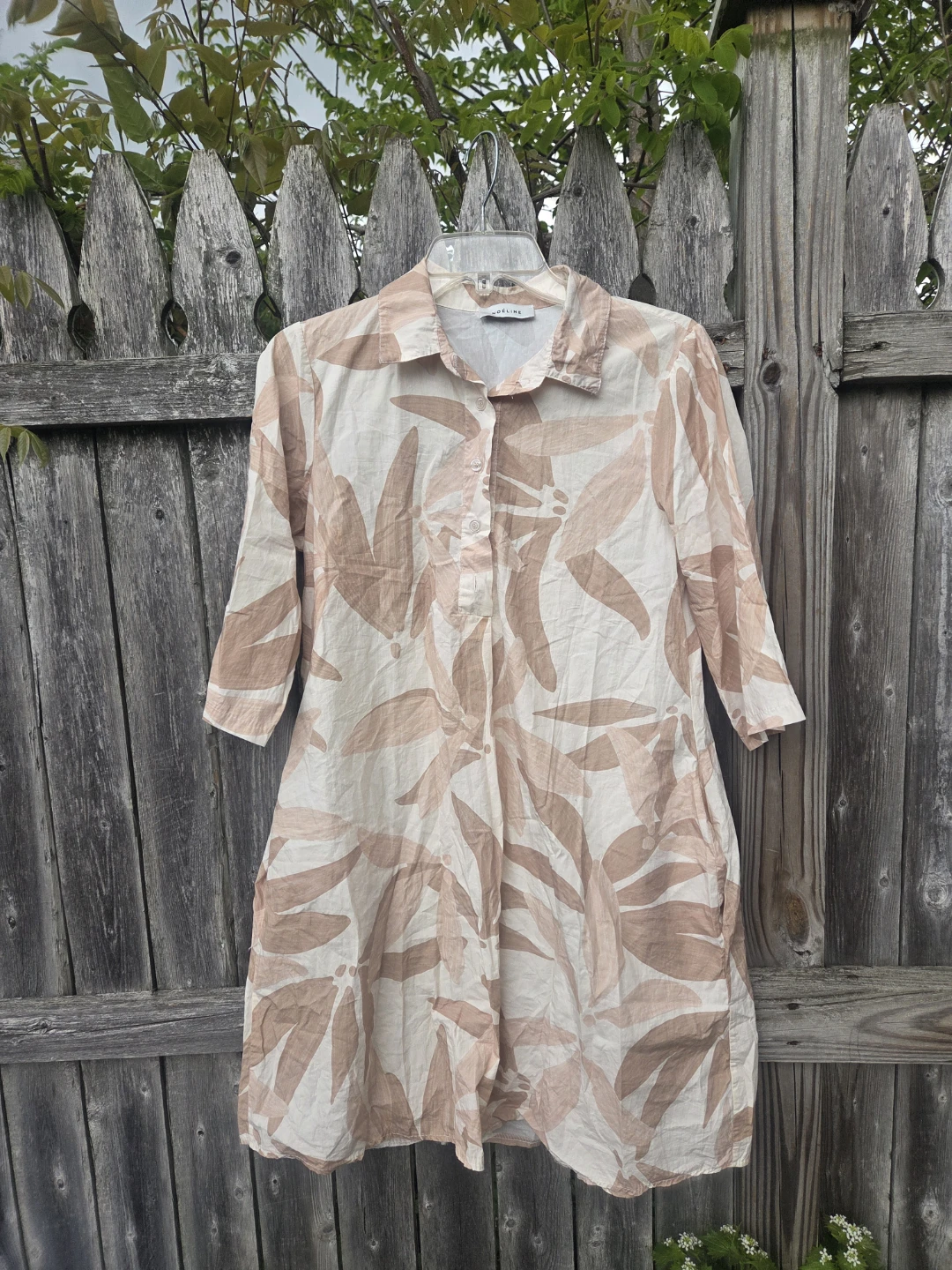NOÉLINE Women's Tan Leaf Print Button-Down Shirt Dress - Size S