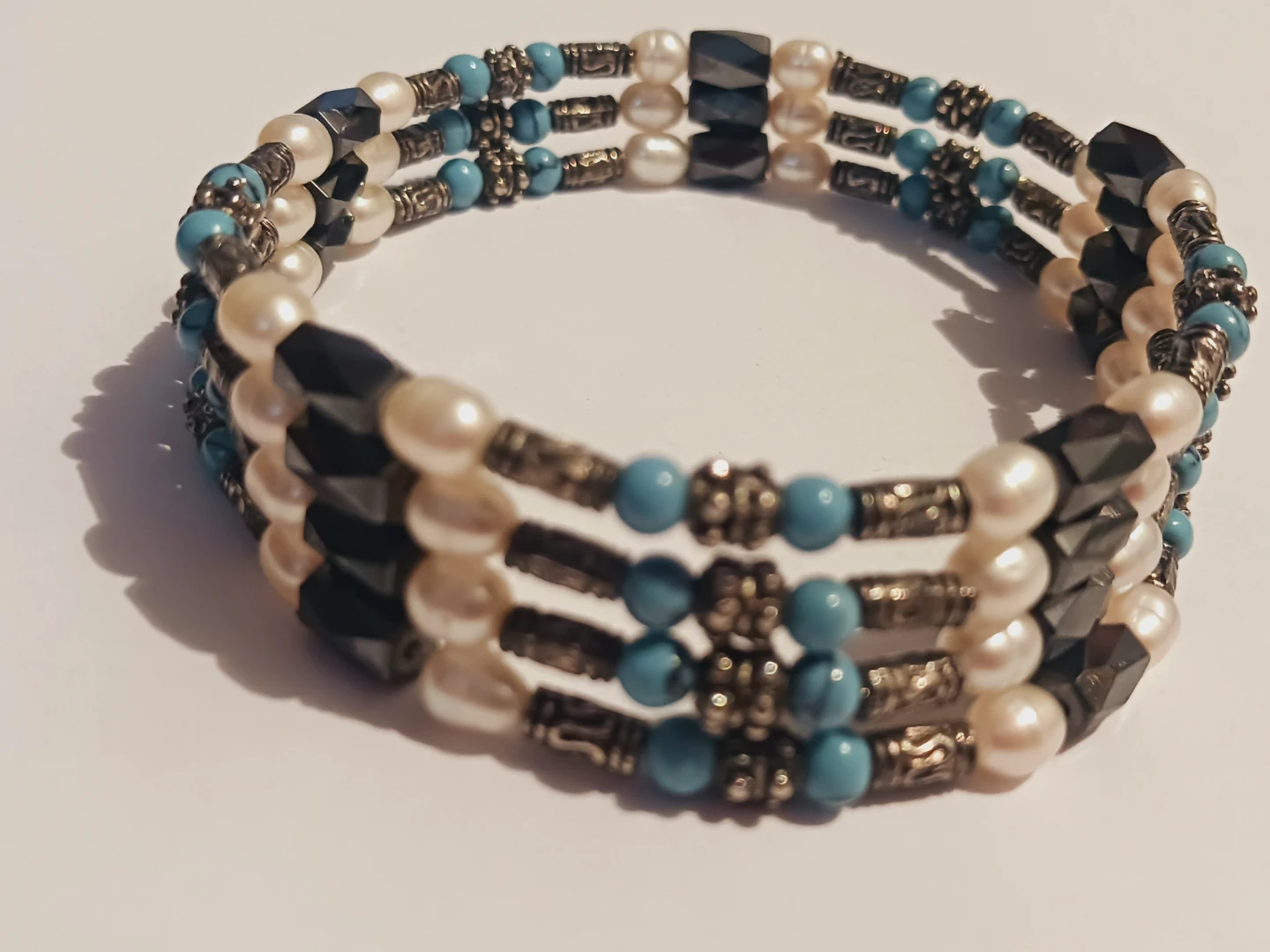 Magnetic Hematite & Pearl Bracelet that can become Necklace