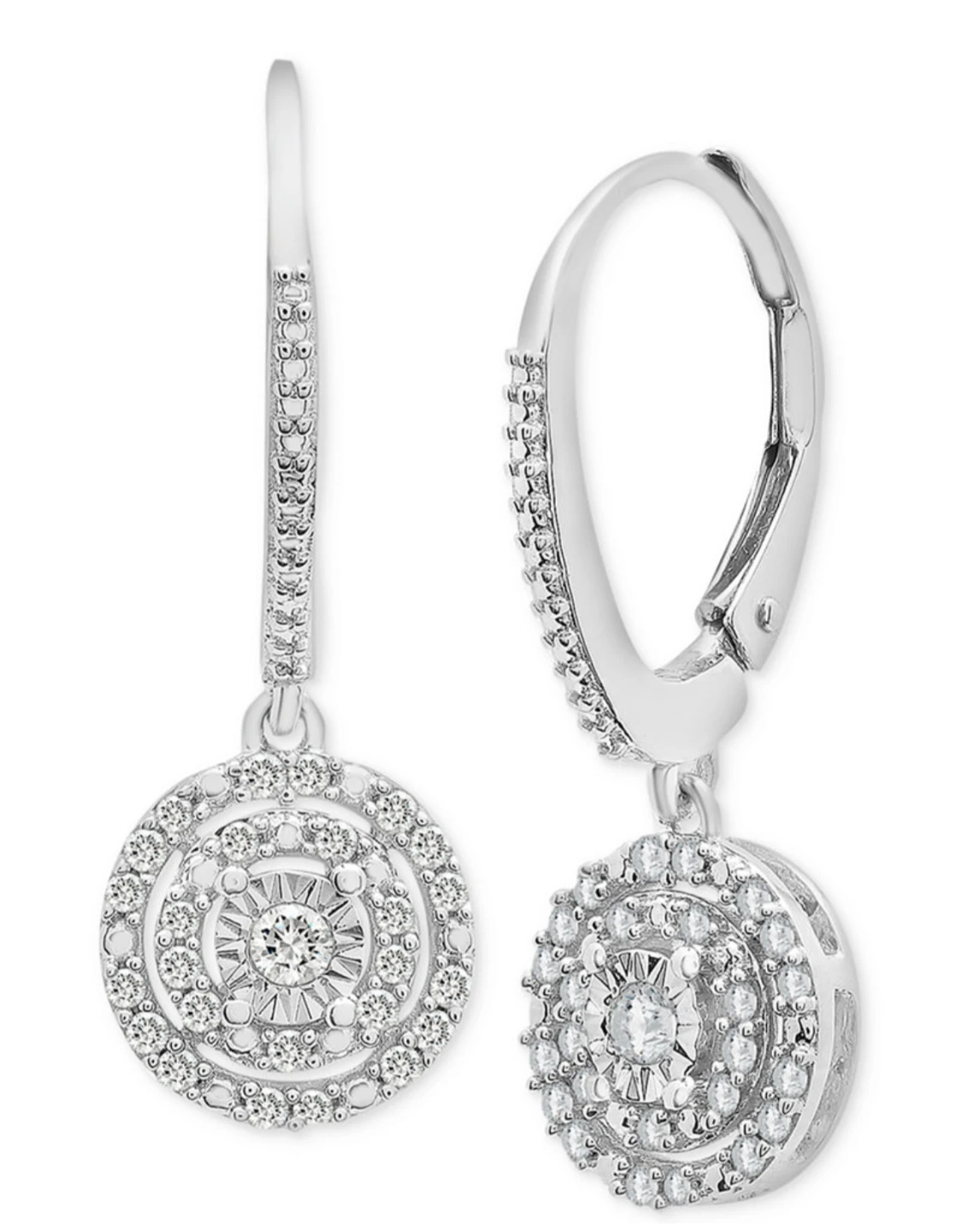1/4 Ct. Diamond Circle Leverback Drop Earrings - photo 4
