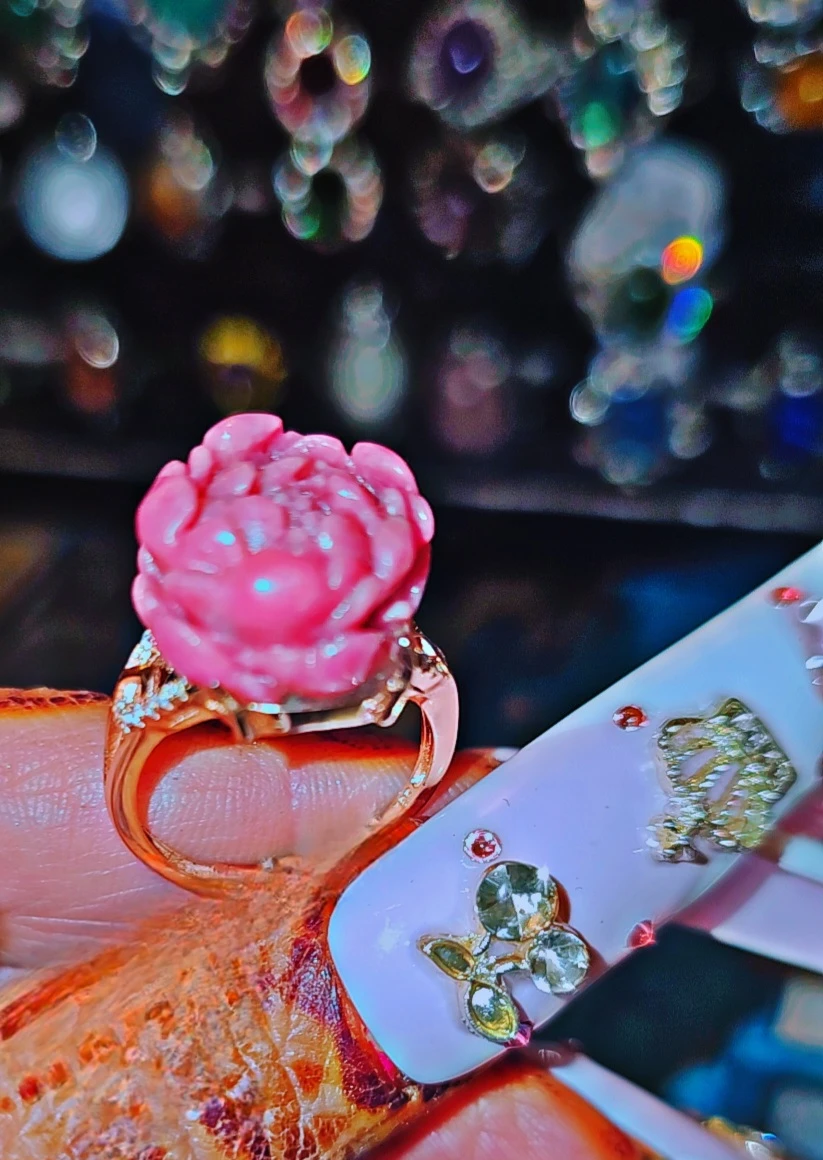 Rhodonite Crystals ring S925 sterling silver in rise gold polish
