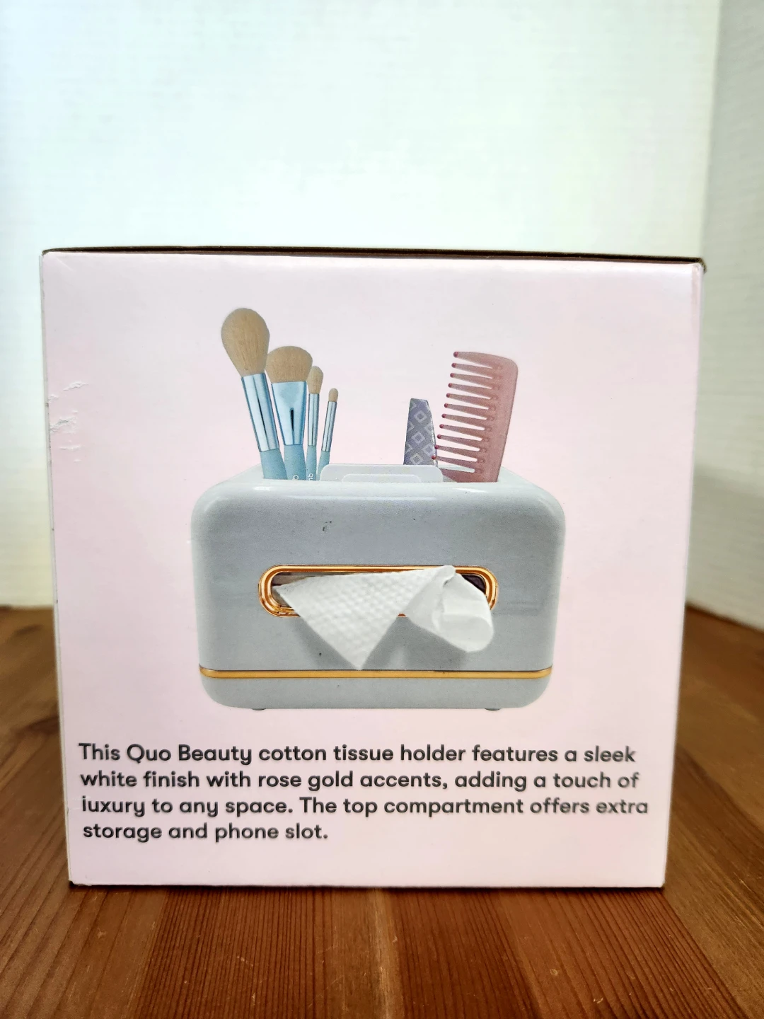 QUO Beauty Cotton Tissue Holder White Rose Gold Accents - photo 2