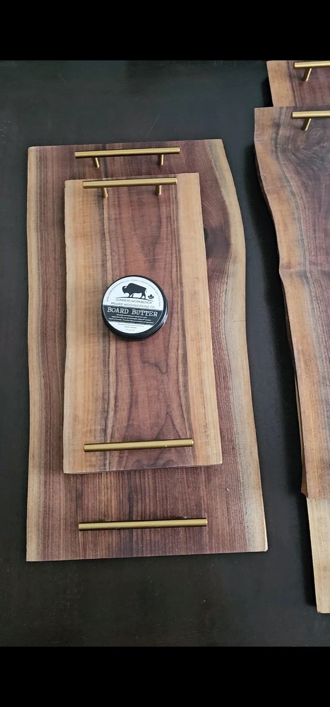 Live Edge Wood Serving Trays with Handles (Set of 3)