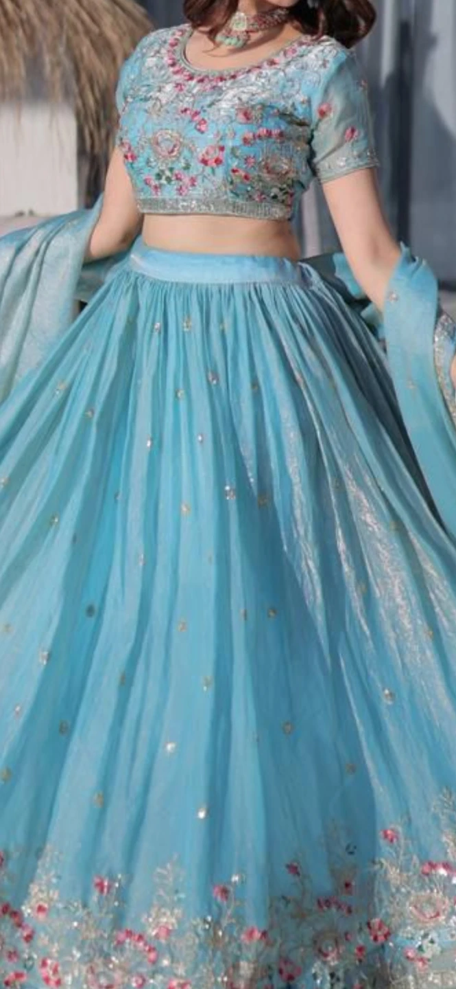Light Blue Embroidered Lehenga Choli
