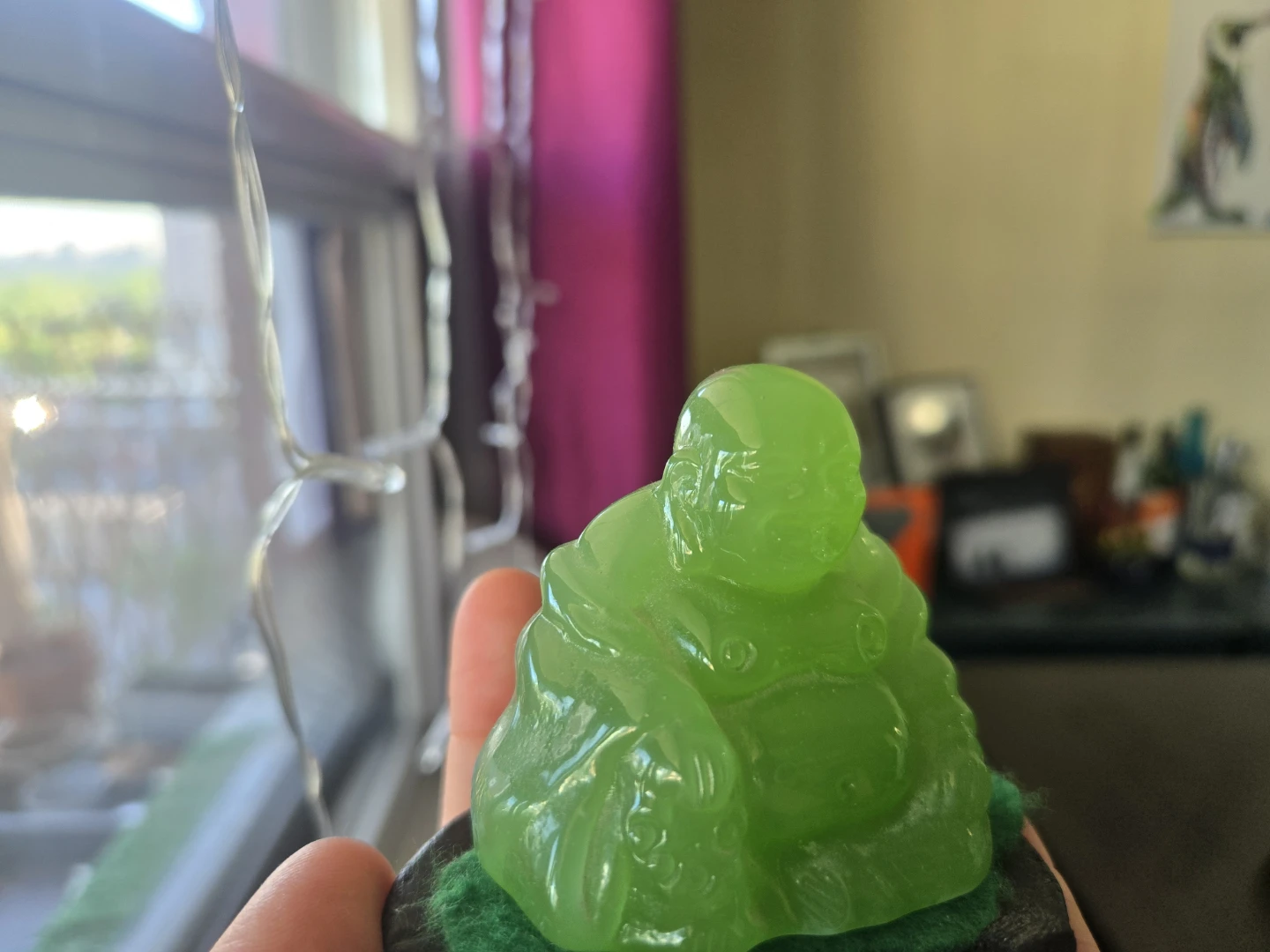 Real Jade Stone Laughing Buddha Figurine - photo 2