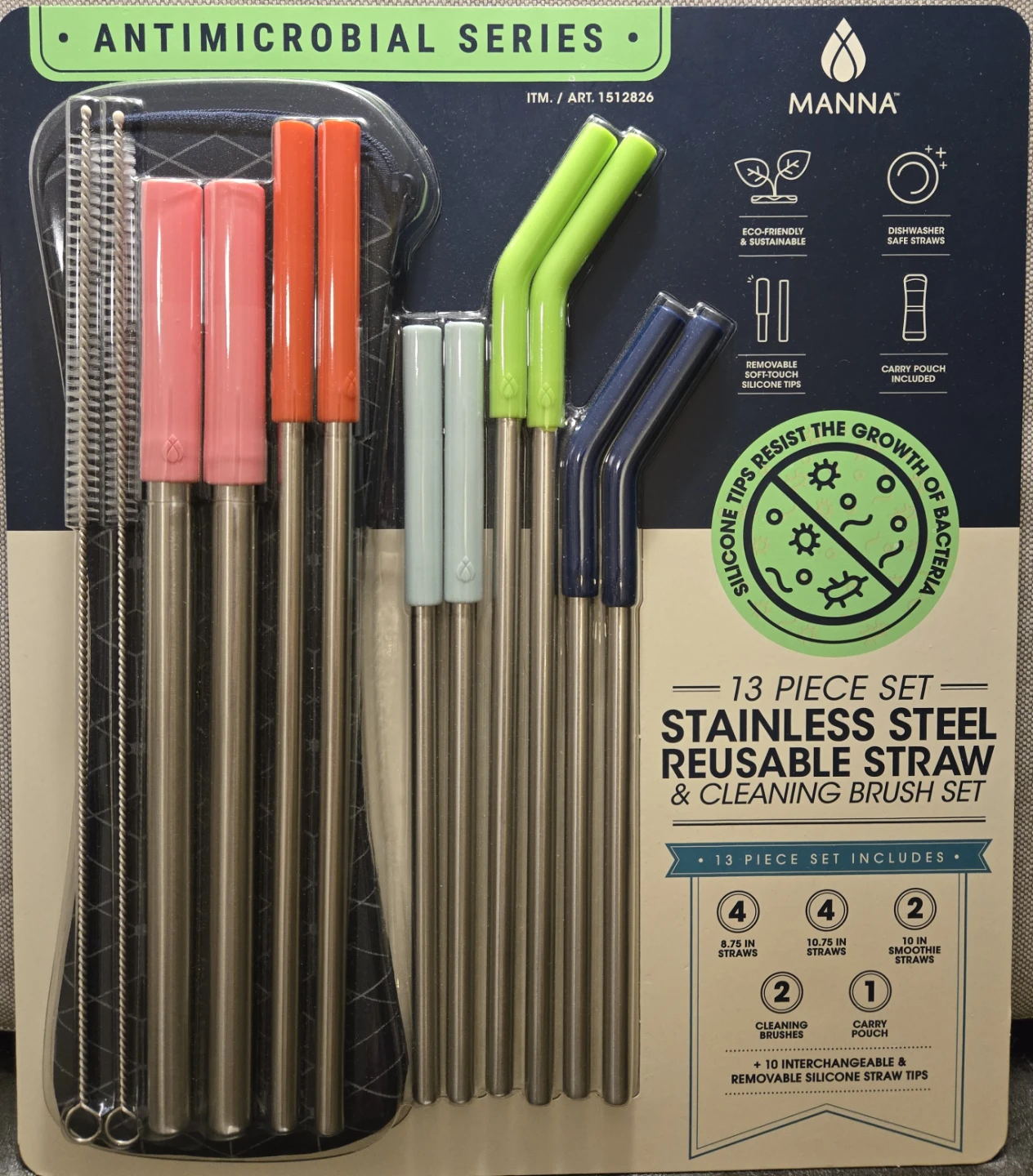 Manna 13 Piece Stainless Steel Reusable Straw & Brush Set