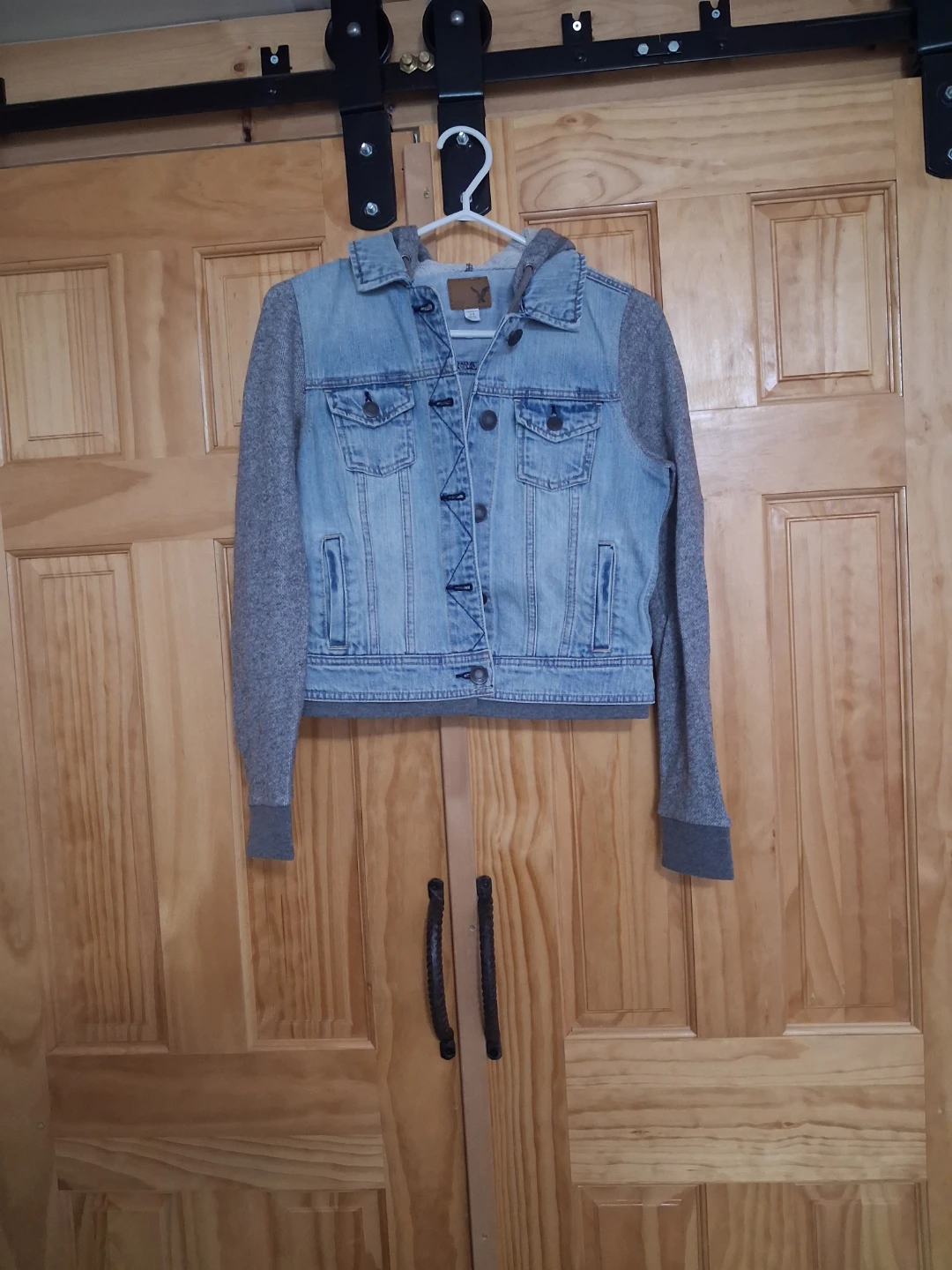 American Eagle Denim Jacket with Grey Sleeves