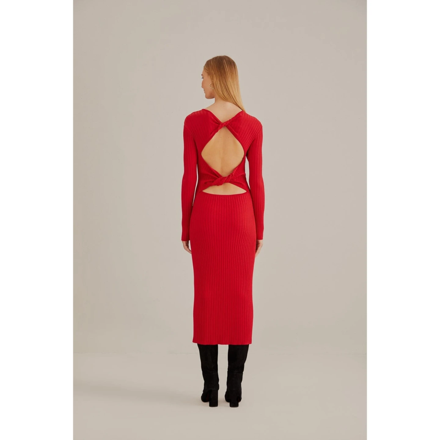 FARM Rio red knit midi dress in a ribbed fabric - photo 4