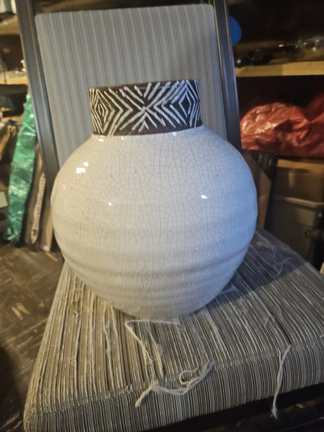 Large Cracked Ceramic Vase with Geometric Pattern - photo 2