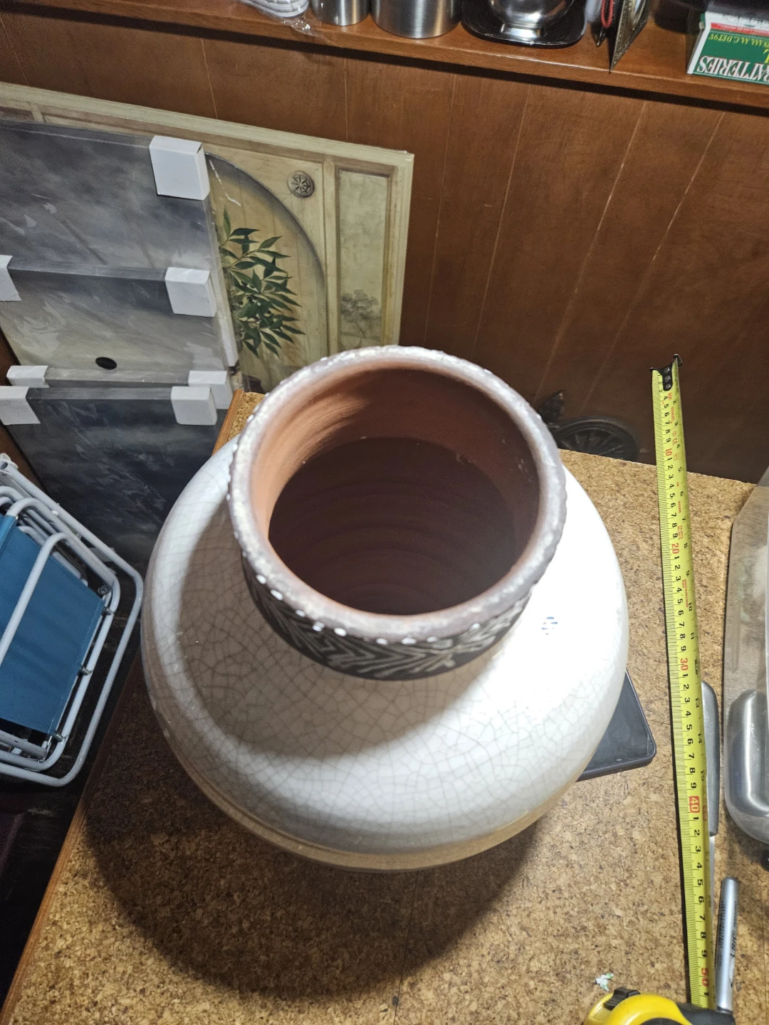 Large Cracked Ceramic Vase with Geometric Pattern - photo 4