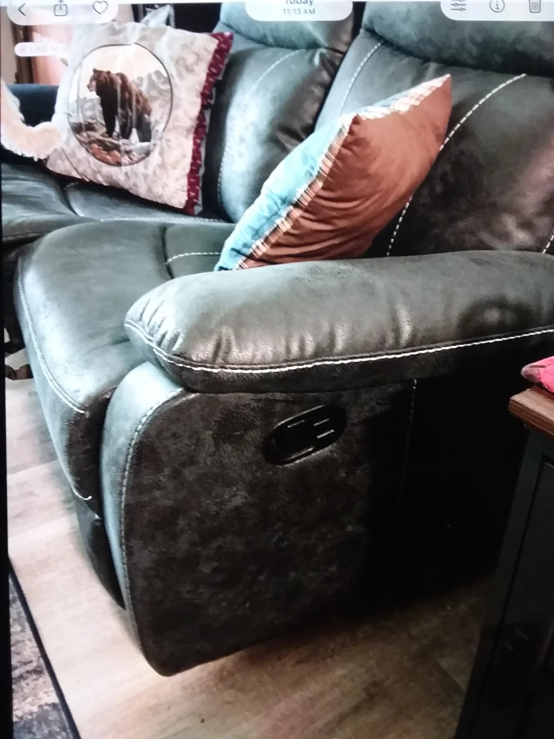 Dark  blue  reclining Sofa with White Stitching - photo 4