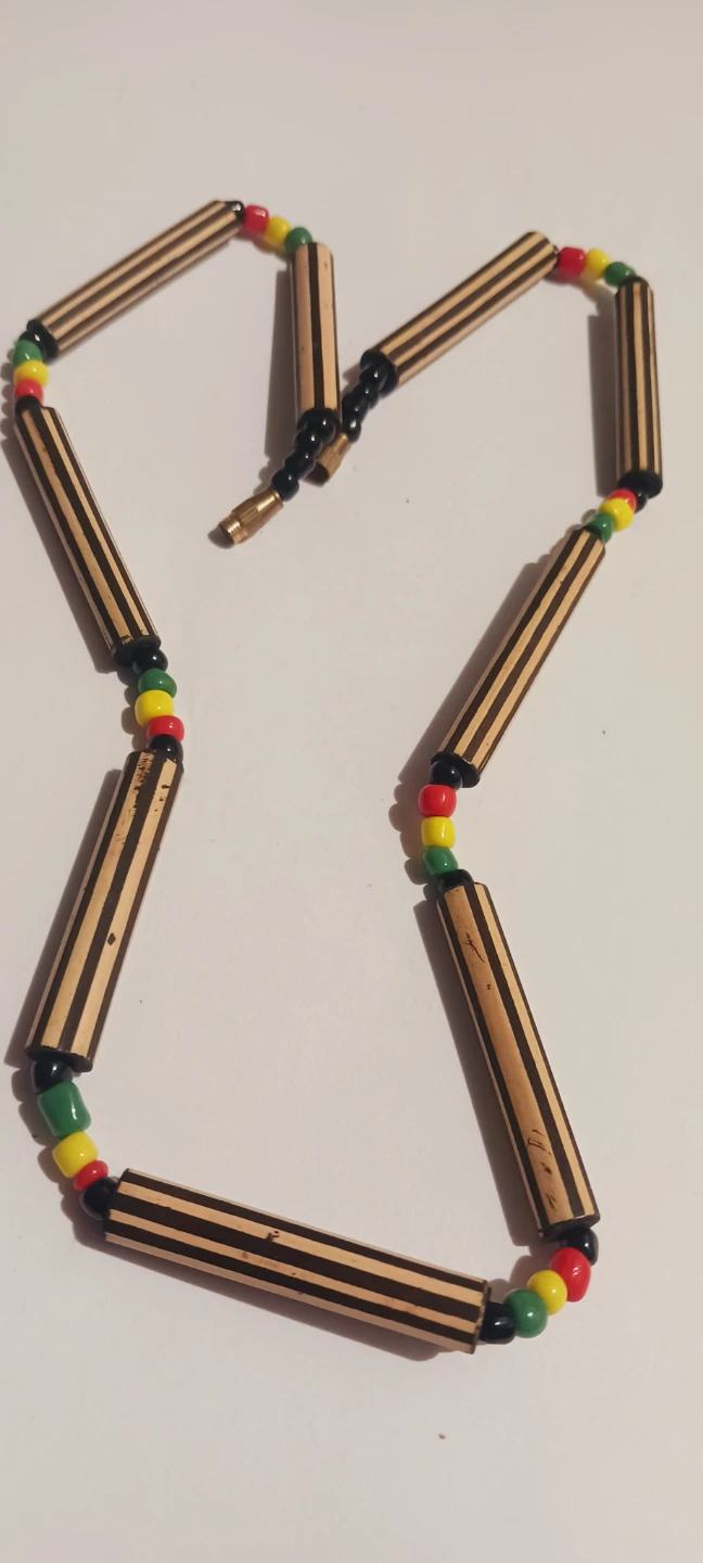 Handmade Wood Bead Necklace with Rasta Colors