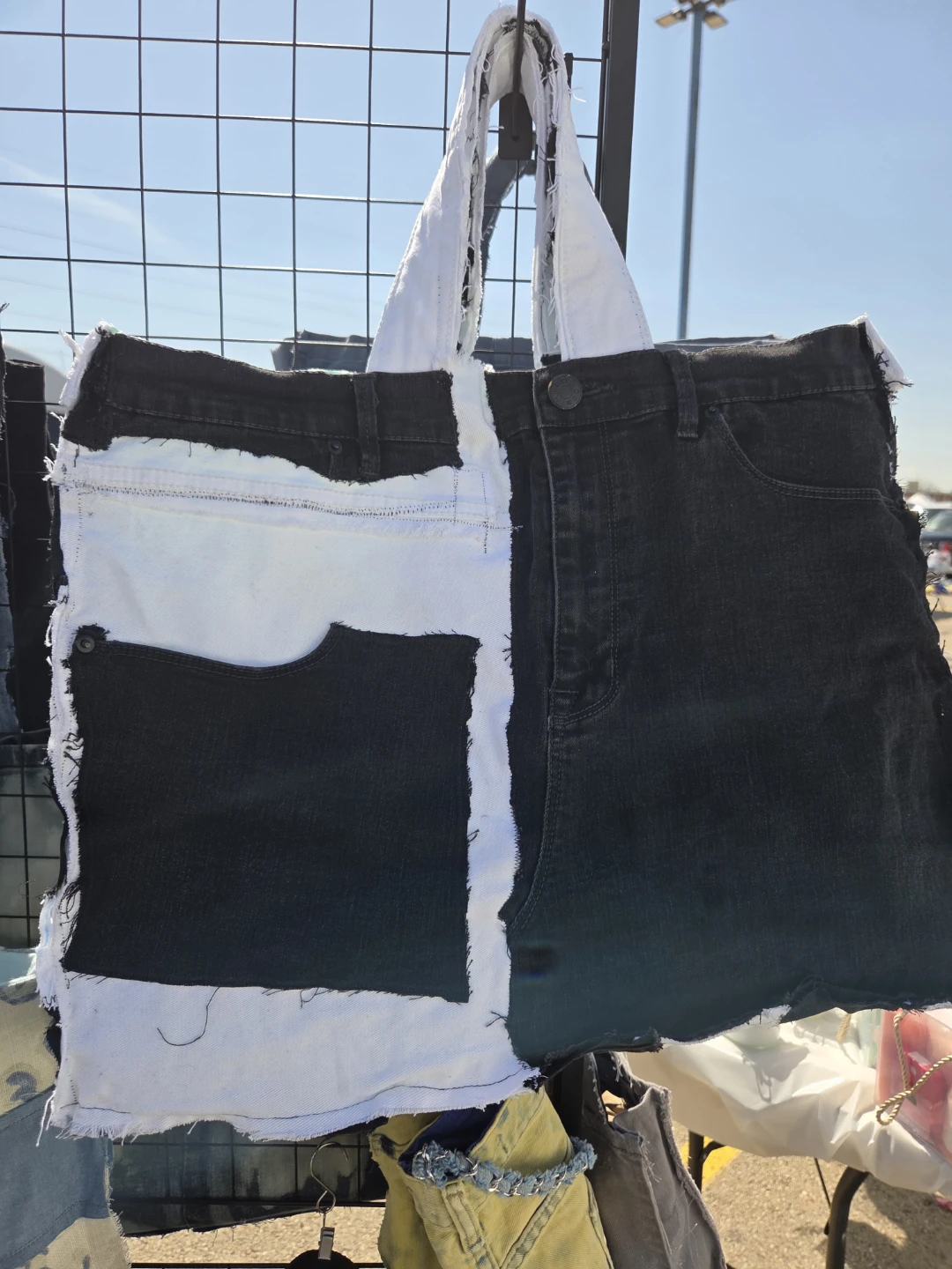 Upcycled Denim Tote Bag - Black and White