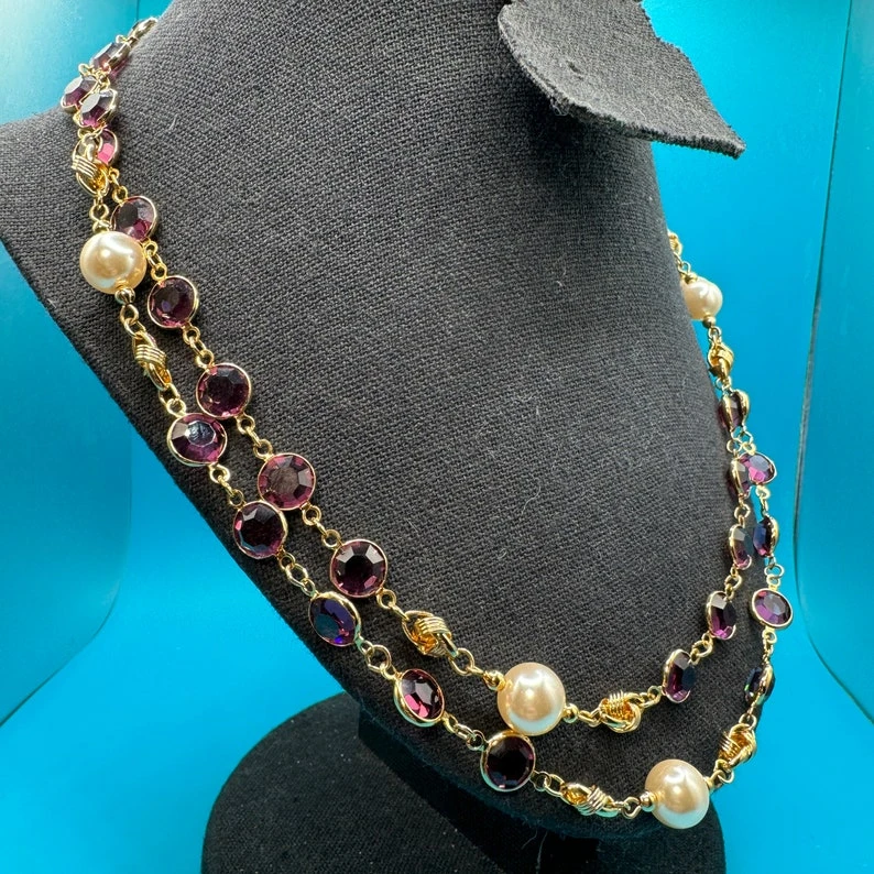 Gold Tone Necklace with Pink and Pearl Beads - photo 2