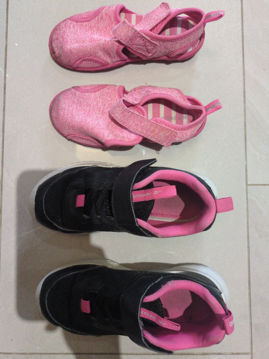 Girls' Shoes Bundle: Pink Sandals & Reebok Sneakers size 12