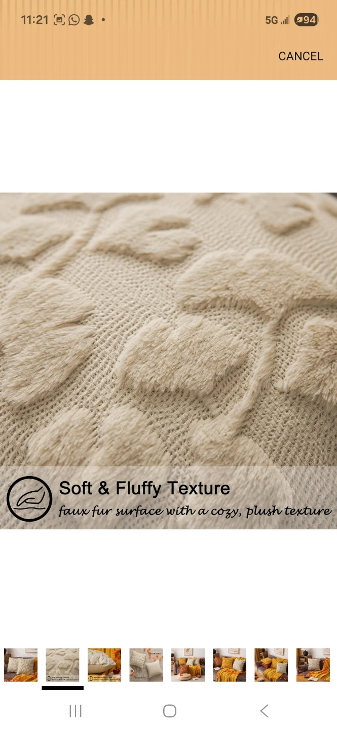 Cream Textured Throw Pillow Cover with Leaf Design - photo 2