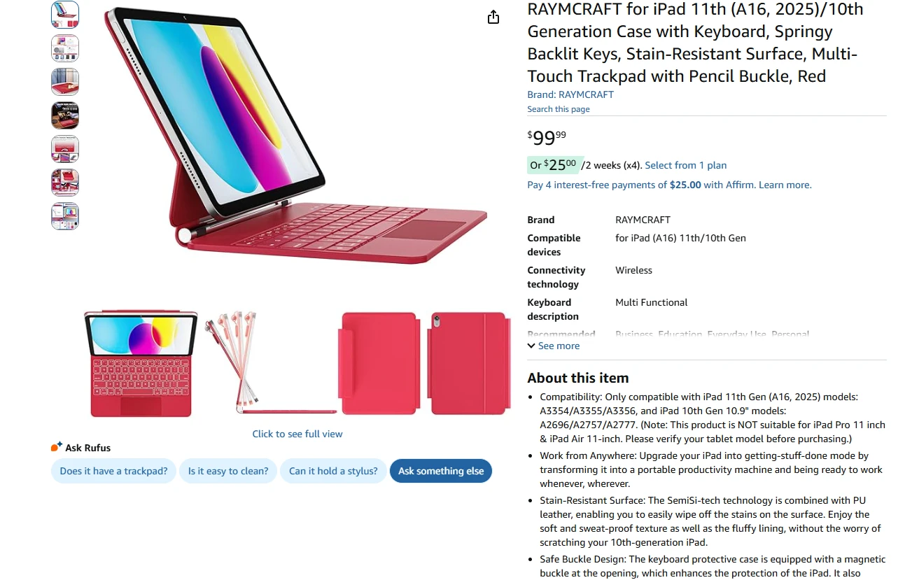 Red Keyboard Case for iPad 11th/10th Gen with Pencil Holder - photo 2